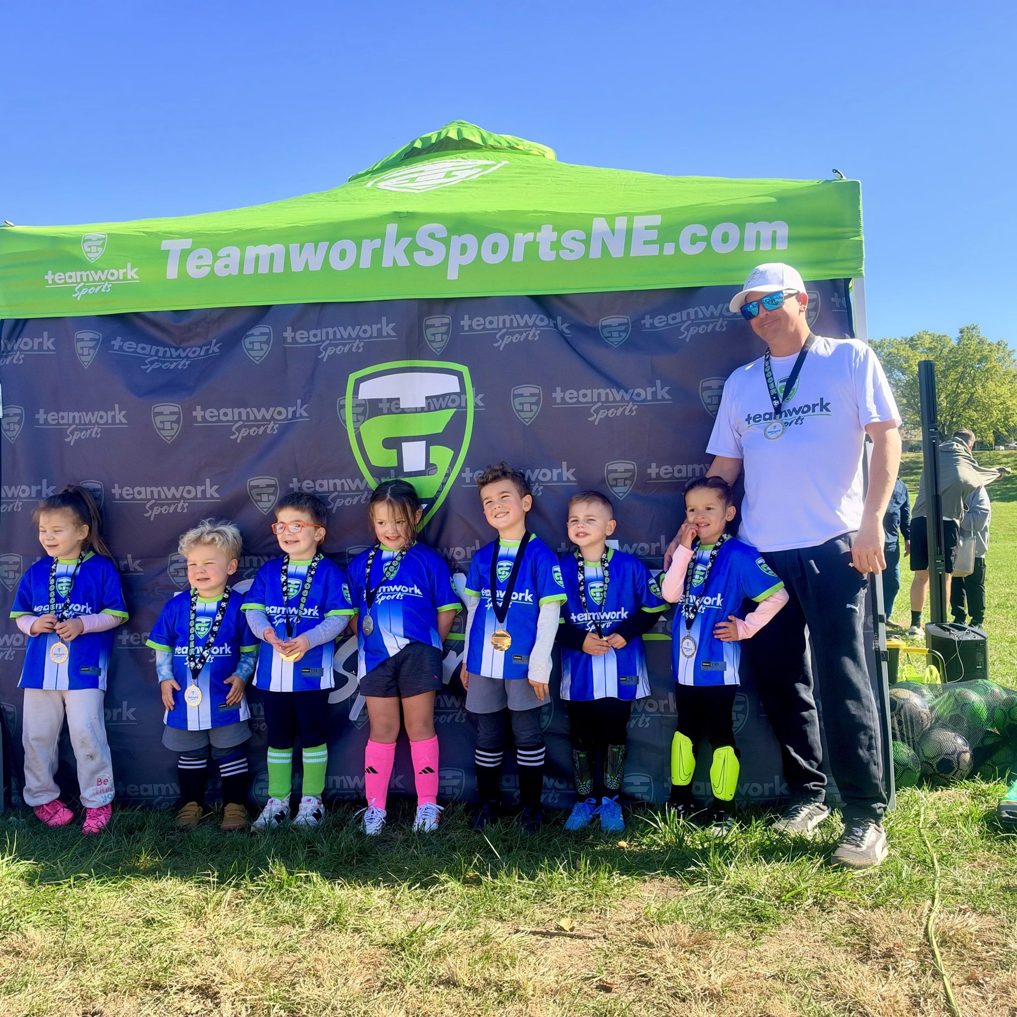 Soccer players geared up at Teamwork Sports